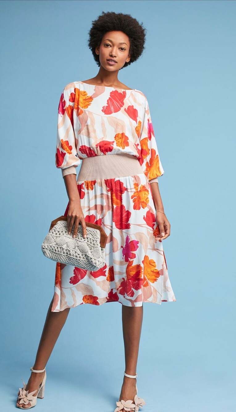 Anthropologie Maeve Midi Dress Gemma Floral Red & Orange Print size XS